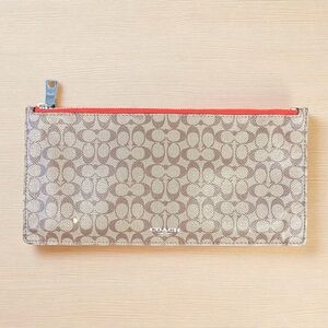 Coach Tan and Red Signature Envelope Pouch